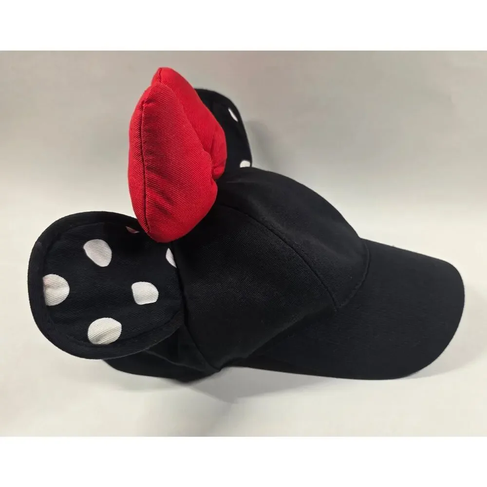 Disney Parks Minnie Mouse Ears Bow Baseball Cap Adult Black Red 57 60cm